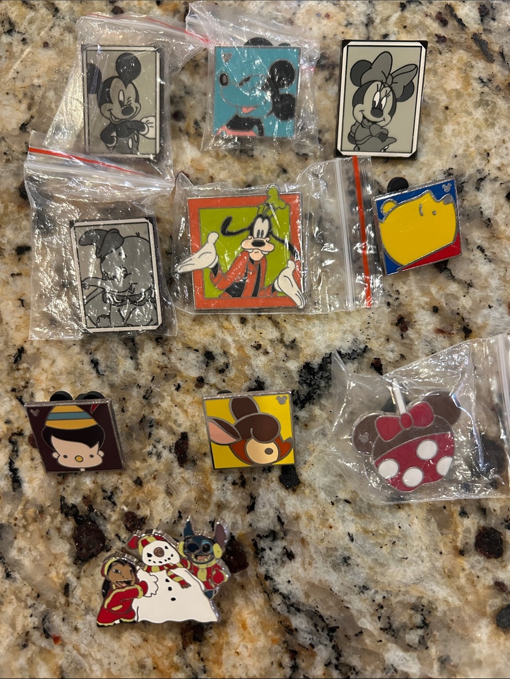 Disney Character Enamel Pin Lot - Mickey, Minnie, Goofy, Stitch & More